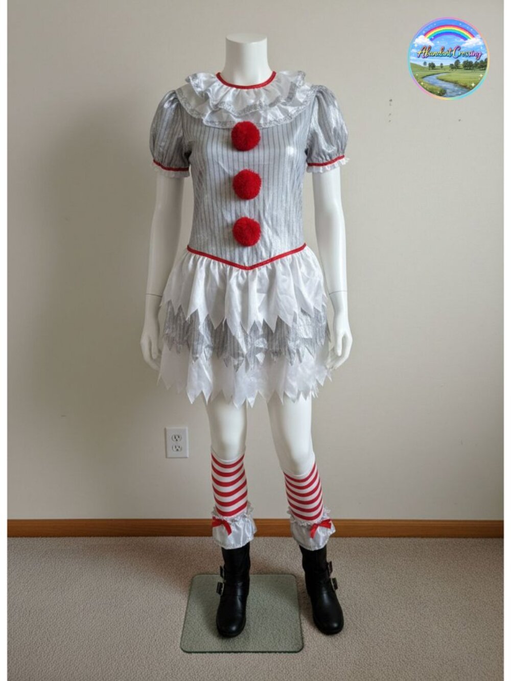 Carn-Evil Carnival Clown Adult Costume Medium 8-10 Dress Gloves Socks Halloween